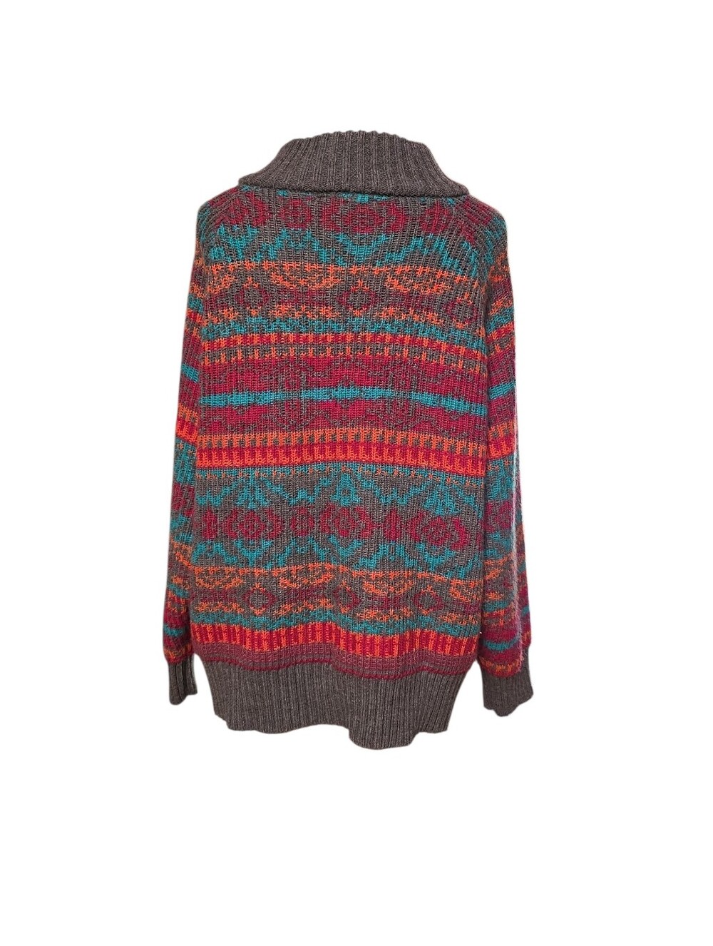 NorthStyle Boho Cottagecore Zip-Up Knit Cardigan in Gray, Teal & Magenta 1X - Picture 4 of 4